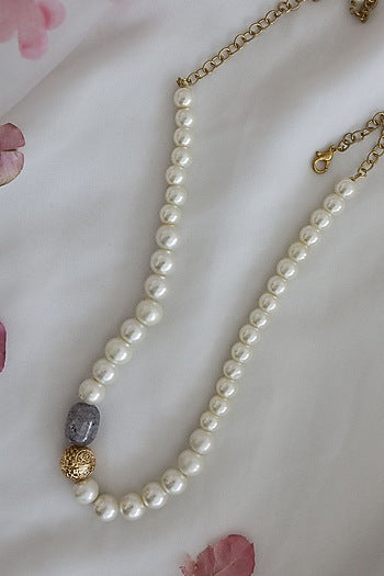 Gold Plated Natural Stone & Freshwater Pearl Necklace