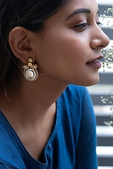 Gold Plated Kundan Polki & Pearl Dangler Earrings