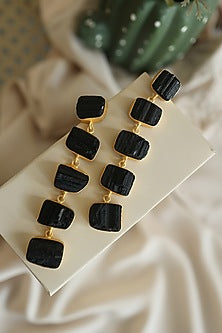 Gold Plated Black Stone Dangler Earrings