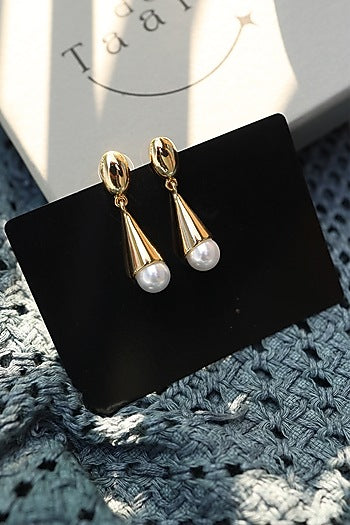 Gold Plated Pearl Dangler Earrings