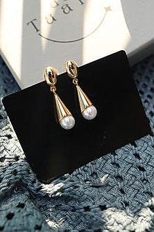 Gold Plated Pearl Dangler Earrings