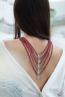 Gold Plated Red Onyx & Natural Stone Layered Necklace