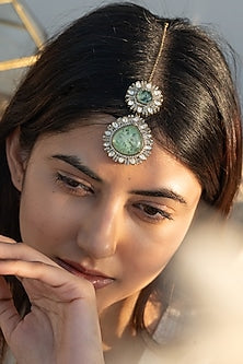 Gold Plated Kundan Polki & Crystal Maangtikka