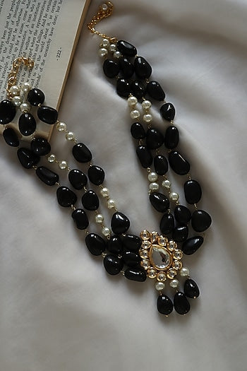 Gold Plated Kundan Polki & Pearl Necklace