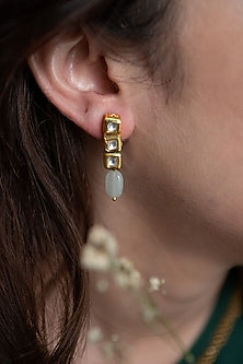Gold Plated Kundan Polki & Mint Natural Stone Dangler Earrings
