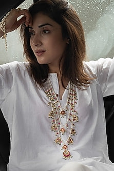 Gold Plated Kundan Polki & Pearl Layered Necklace