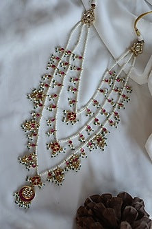 Gold Plated Kundan Polki & Pearl Layered Necklace