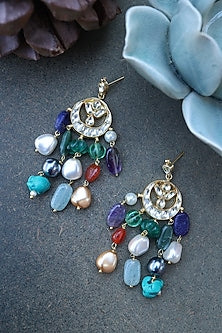 Gold Plated Natural Stone Dangler Earrings