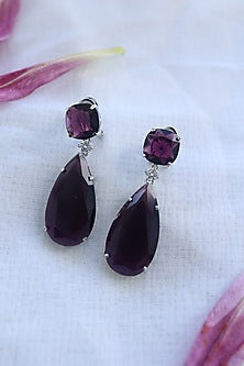Rhodium Finish Purple Stone Dangler Earrings