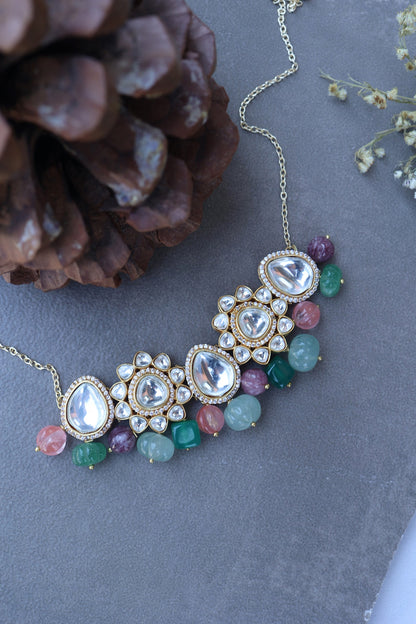 Gold Plated Kundan & Natural Stone Choker Necklace