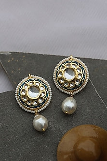 Gold Plated Shell Pearl Meenakari Dangler Earrings