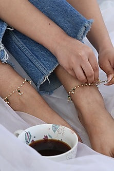 Gold Plated Pearl Anklets (Set of 2)