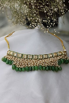 Gold Plated Natural Green Stone Choker Necklace