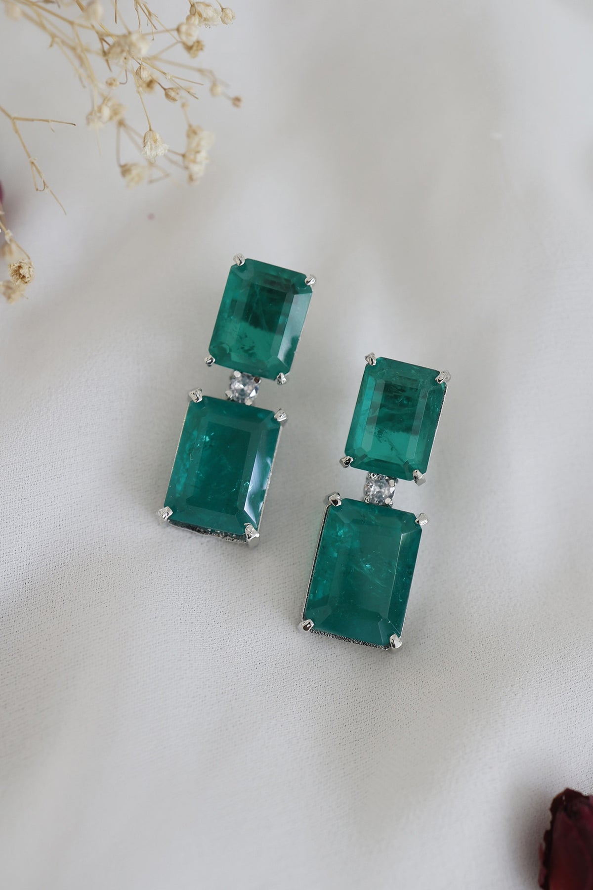 Rhodium Finish Faux Diamond Dangler Earrings