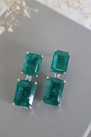 Rhodium Finish Faux Diamond Dangler Earrings