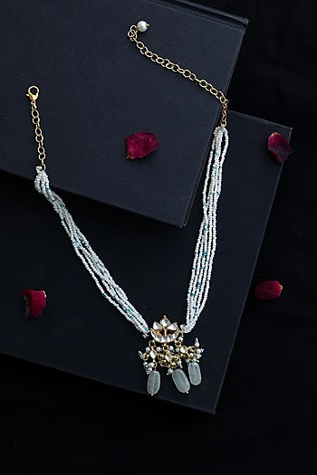 Gold Plated Kundan & Turquoise Pendant Necklace