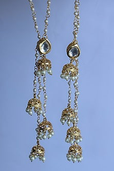 Gold Plated Kundan & Pearl Jhumka Earrings