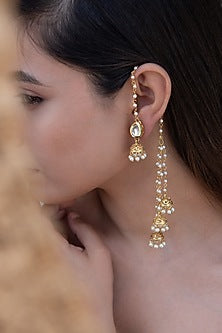 Gold Plated Kundan & Pearl Jhumka Earrings