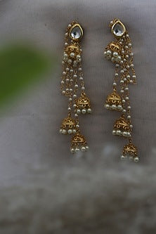 Gold Plated Kundan & Pearl Jhumka Earrings