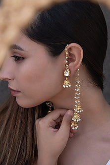 Gold Plated Kundan & Pearl Jhumka Earrings