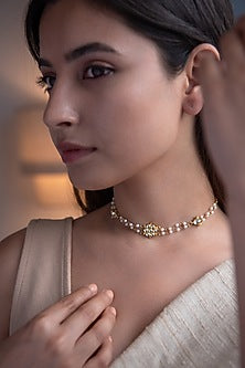 Gold Plated Kundan & Pearl Choker Necklace
