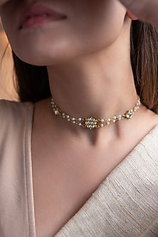 Gold Plated Kundan & Pearl Choker Necklace