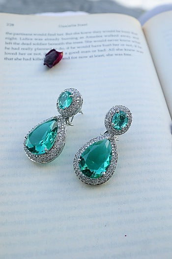 Rhodium Plated Crystal Stone Dangler Earrings