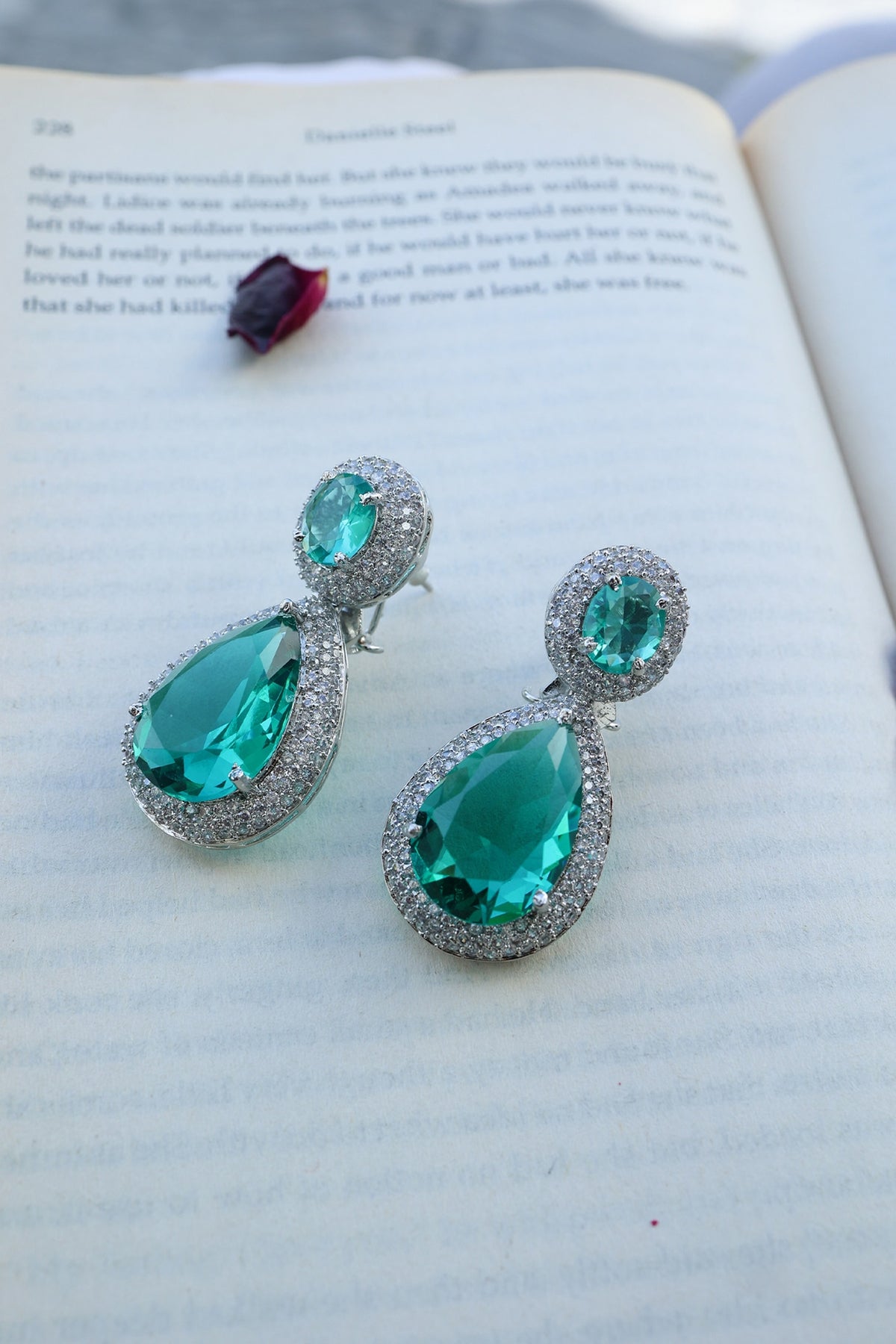 Rhodium Plated Crystal Stone Dangler Earrings