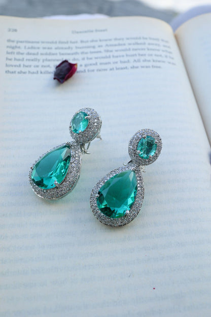 Rhodium Plated Crystal Stone Dangler Earrings