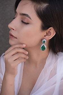 Rhodium Plated Crystal Stone Dangler Earrings
