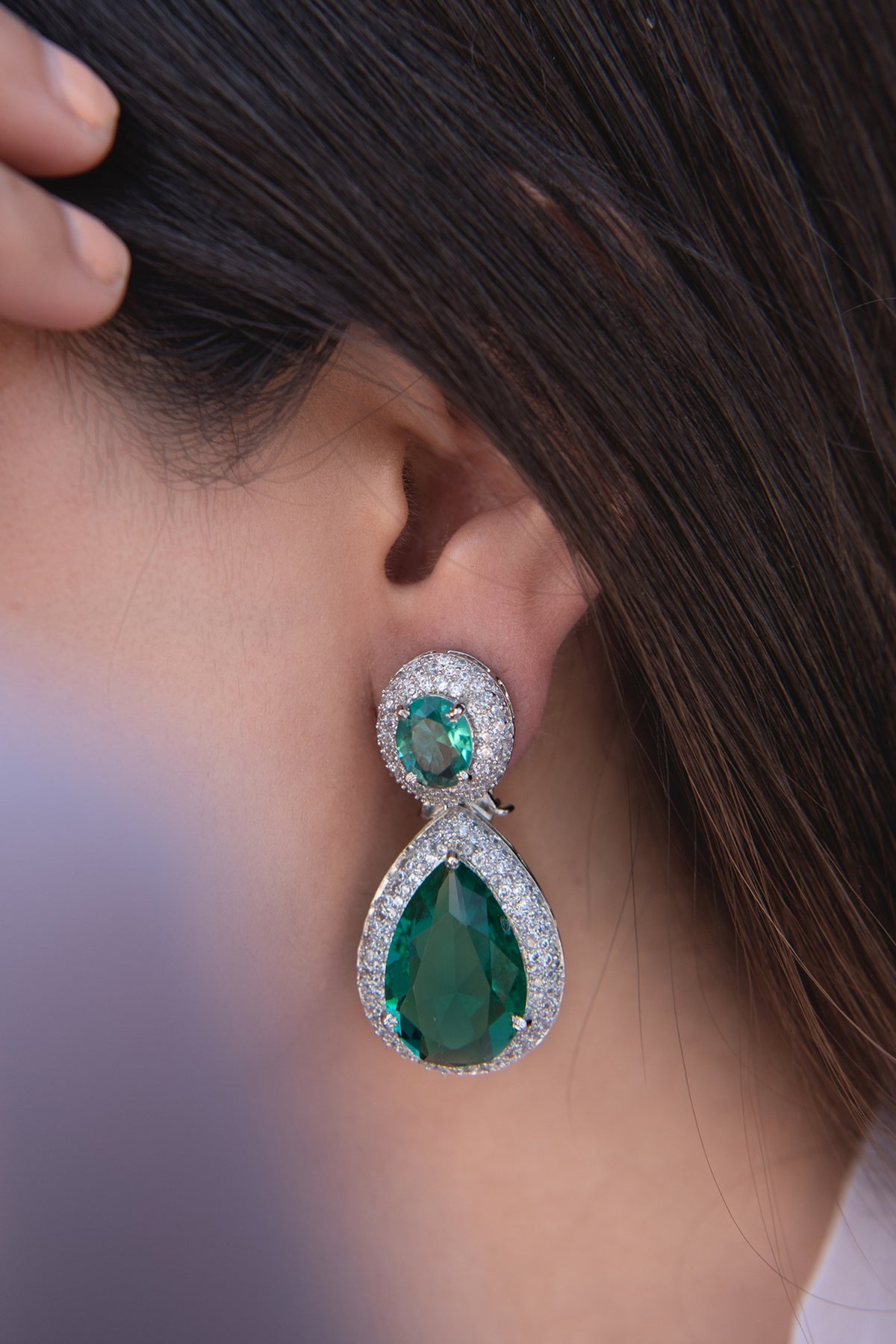 Rhodium Plated Crystal Stone Dangler Earrings