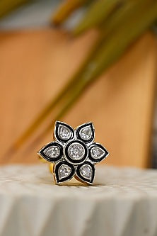 Rhodium Finish Faux Diamond Floral Ring