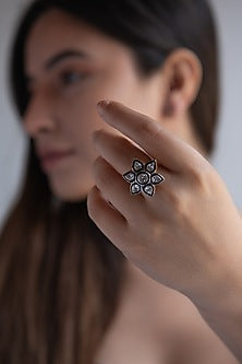 Rhodium Finish Faux Diamond Floral Ring