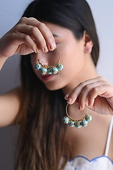 Gold Plated Kundan Polki Meenakari Hoop Earrings