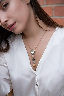 Gold Plated Pearl & Kundan Polki Pendant Necklace