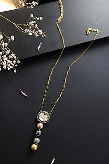 Gold Plated Pearl & Kundan Polki Pendant Necklace