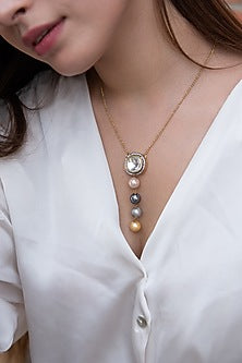 Gold Plated Pearl & Kundan Polki Pendant Necklace