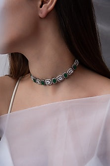 Rhodium Finish Glass Crystal & Zirconia Choker Necklace