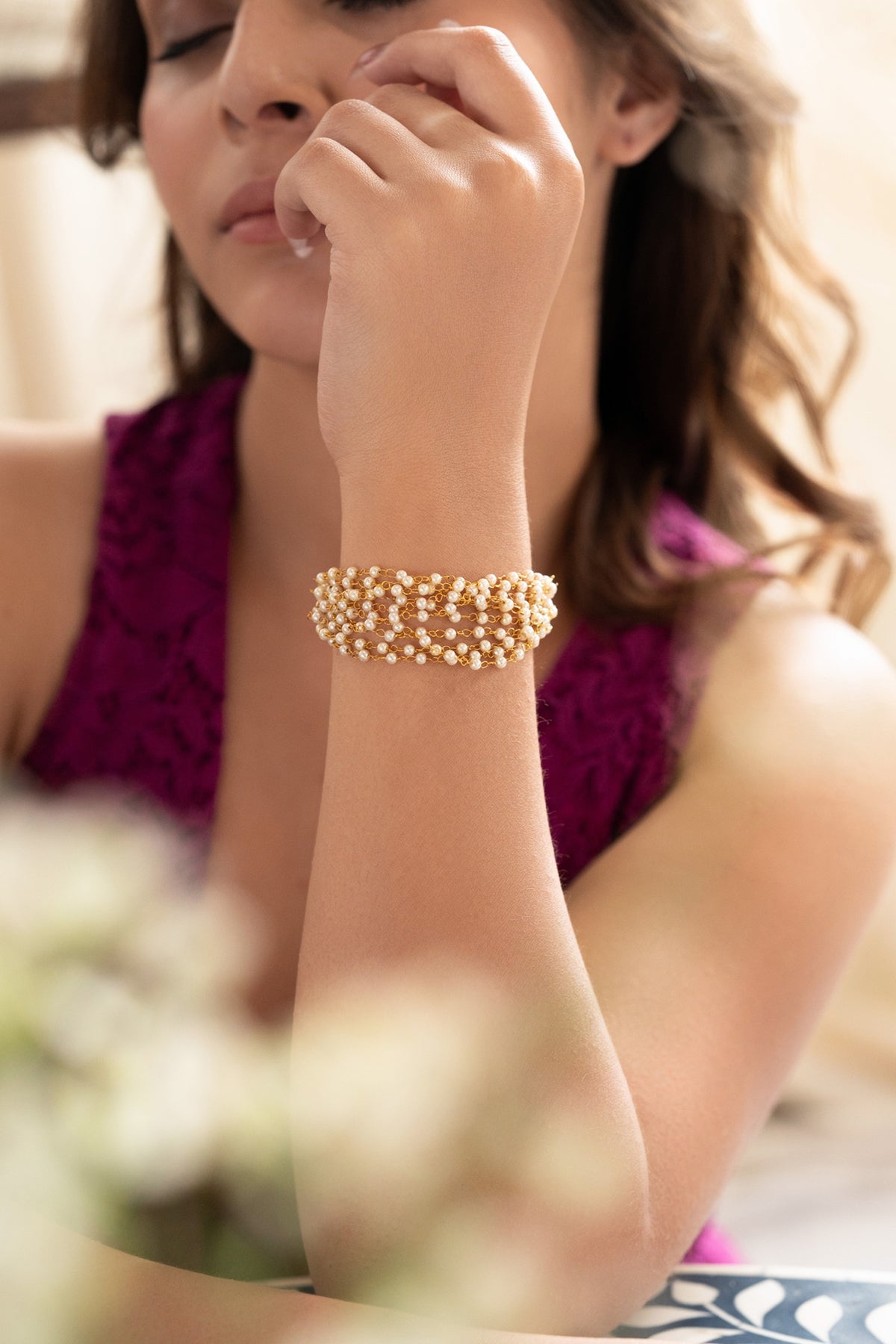 Gold Plated Pearl Adjustable Bracelet