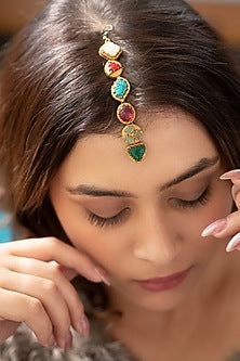 Gold Plated Multi-Colored Semi-Precious Stone Maangtikka