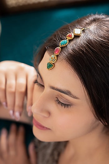 Gold Plated Multi-Colored Semi-Precious Stone Maangtikka