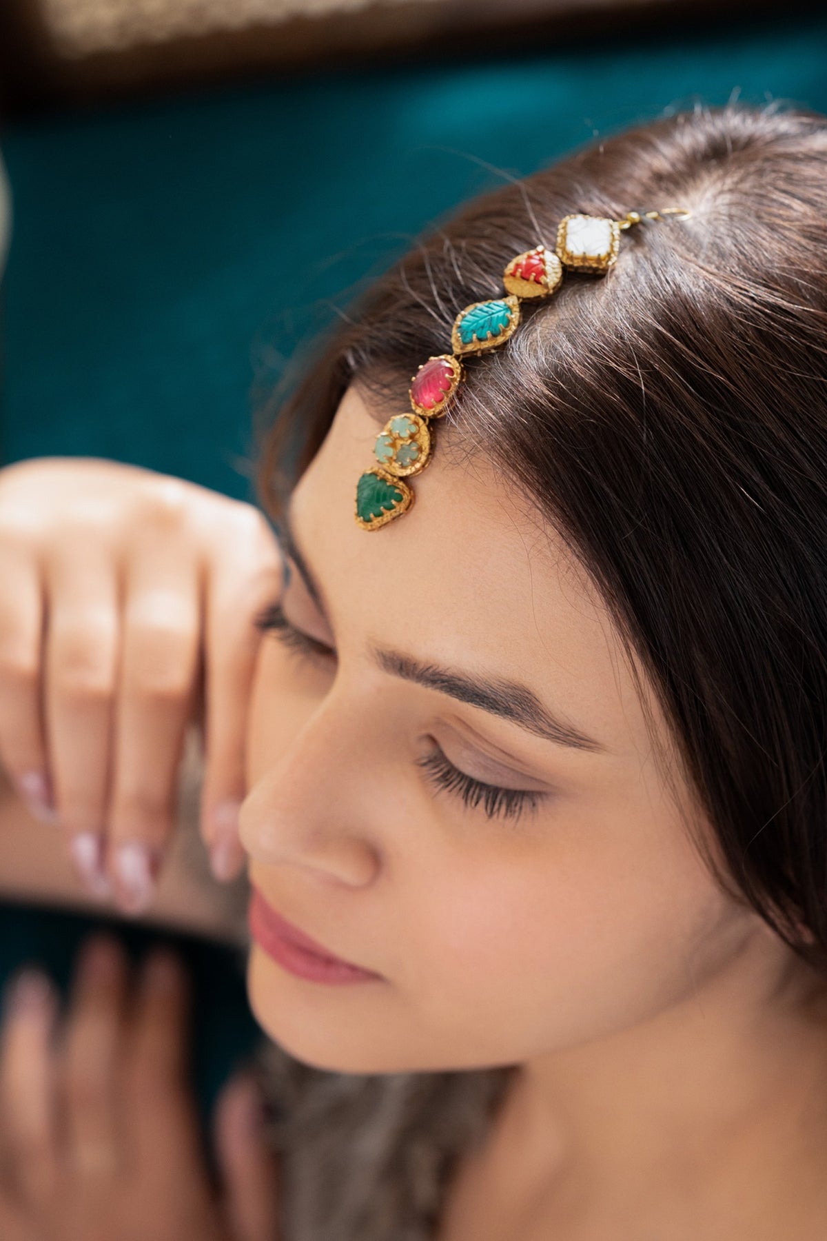 Gold Plated Multi-Colored Semi-Precious Stone Maangtikka