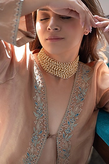 Gold Plated Pearl Choker Necklace