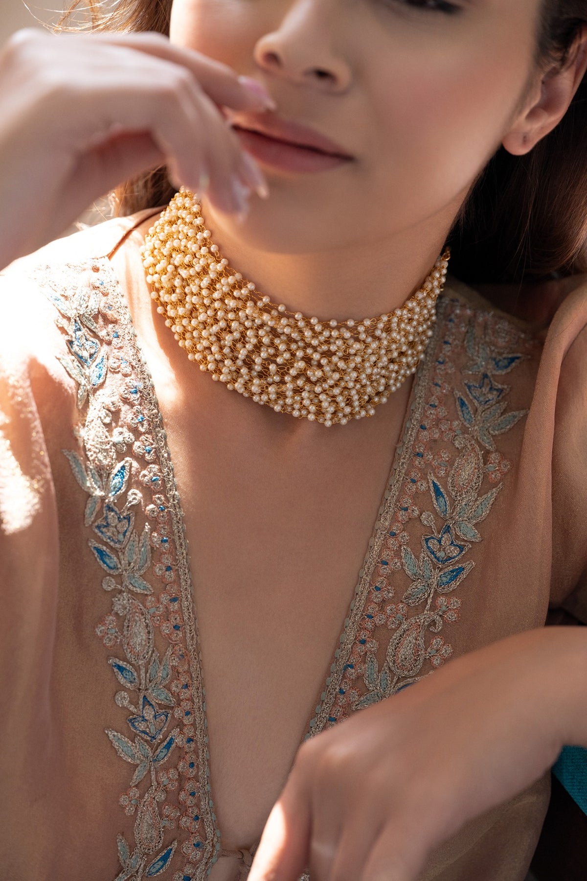 Gold Plated Pearl Choker Necklace