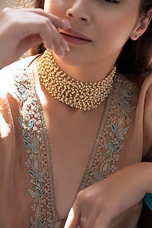 Gold Plated Pearl Choker Necklace