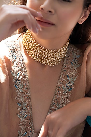 Gold Plated Pearl Choker Necklace