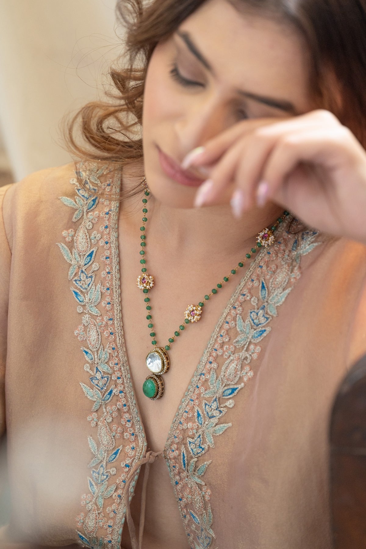 Gold Plated Kundan Polki & Mint Onyx Necklace