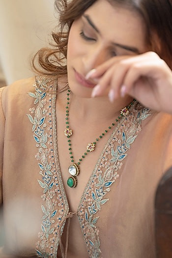 Gold Plated Kundan Polki & Mint Onyx Necklace