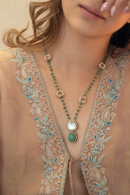 Gold Plated Kundan Polki & Mint Onyx Necklace