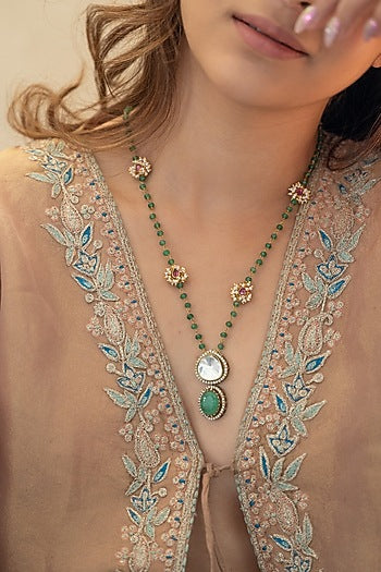 Gold Plated Kundan Polki & Mint Onyx Necklace